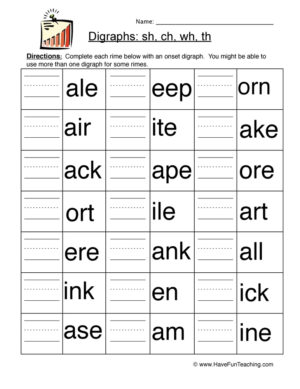 H Digraphs Worksheet - Word Bank