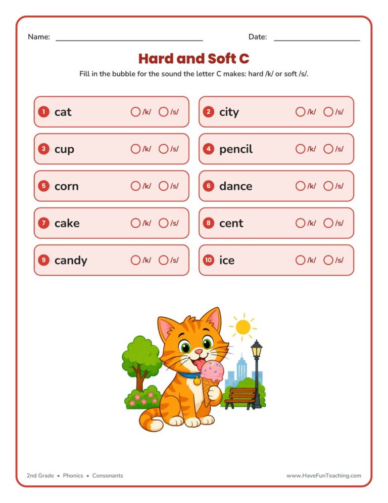 Circle Hard Soft C Words Worksheet