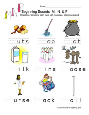 Beginning Sounds M N P Pictures Worksheet