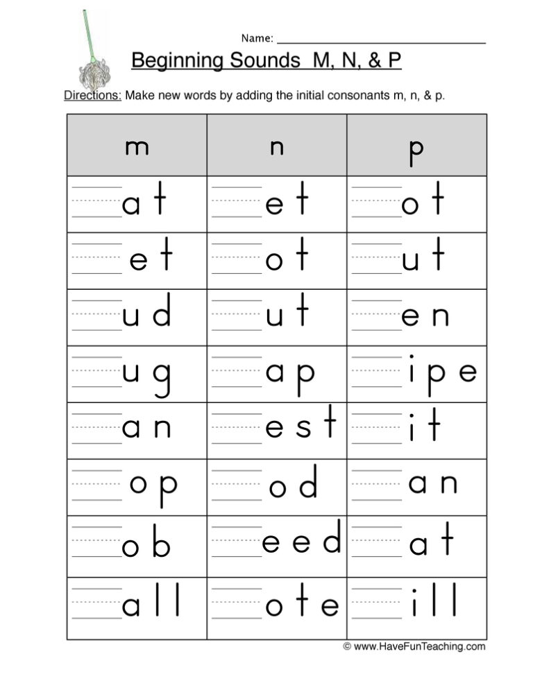 Beginning Sounds M N P Worksheet