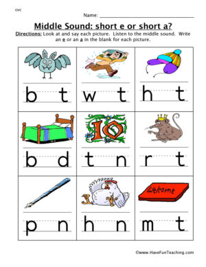 Middle Sounds E or A Worksheet