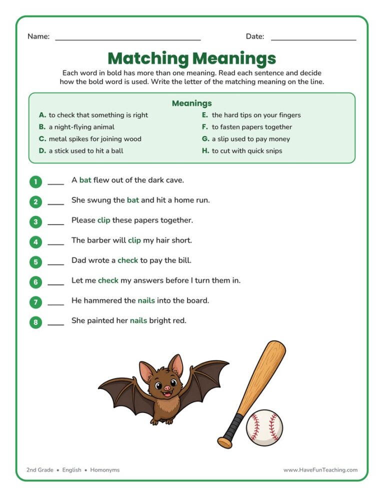 Matching Multiple Meaning Worksheet