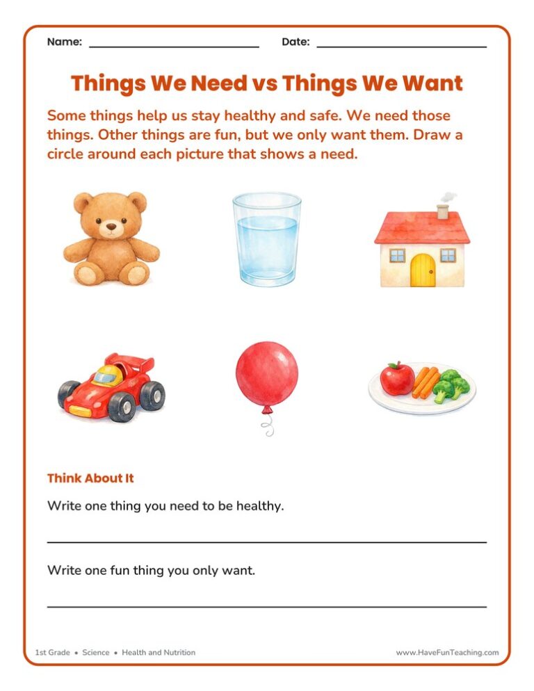 Circling Needs Wants Worksheet