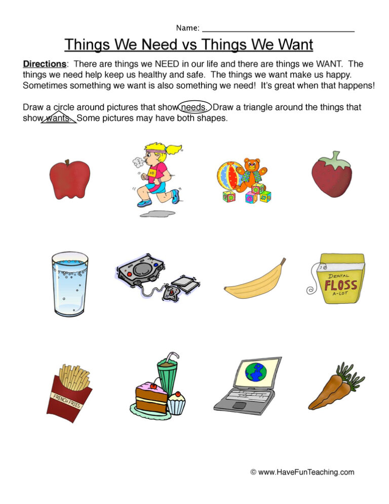 Circling Needs Wants Worksheet