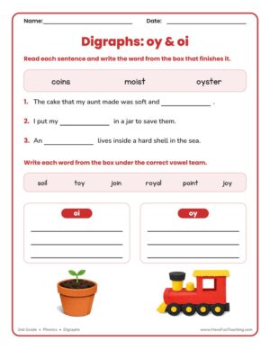 2nd Grade oi oy digraphs worksheet