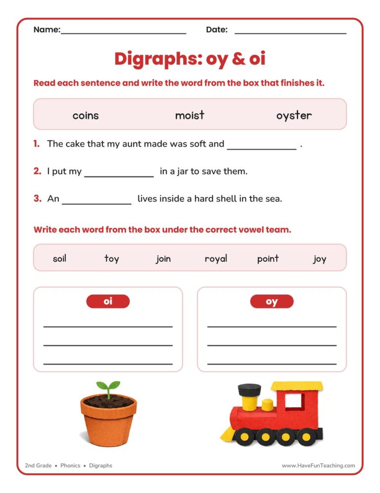 OI OY Digraphs Worksheet