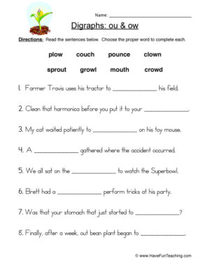 OU OW Digraphs Worksheet