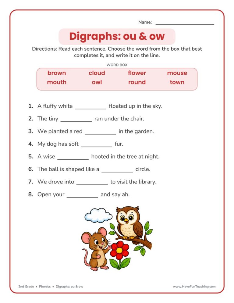 OU OW Digraphs Worksheet