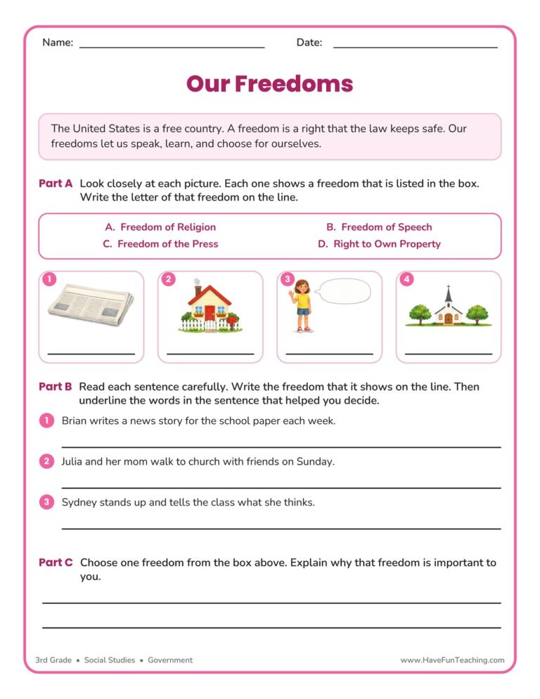 Our Freedoms Worksheet