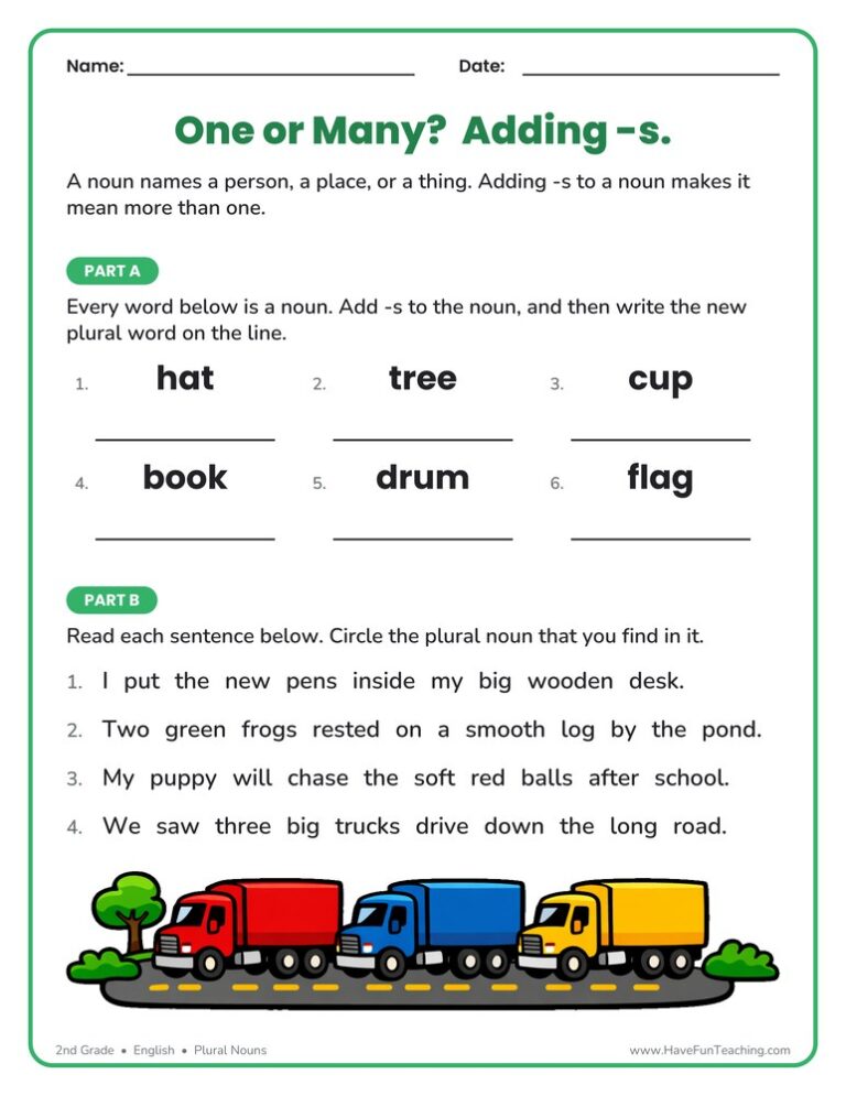 Plural Noun Adding S Worksheet