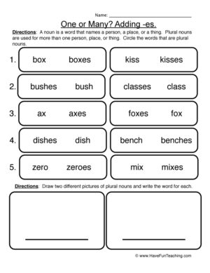 Plural Noun Adding ES Worksheet