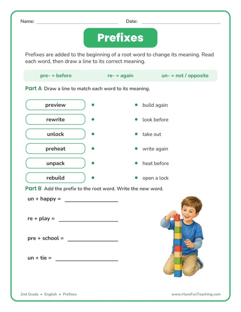 Matching Prefixes Worksheet