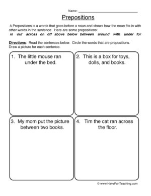 Prepositions Worksheet
