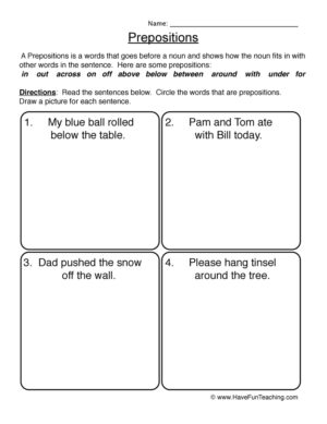 Prepositions Worksheet