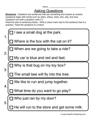 Questions Examples Worksheet