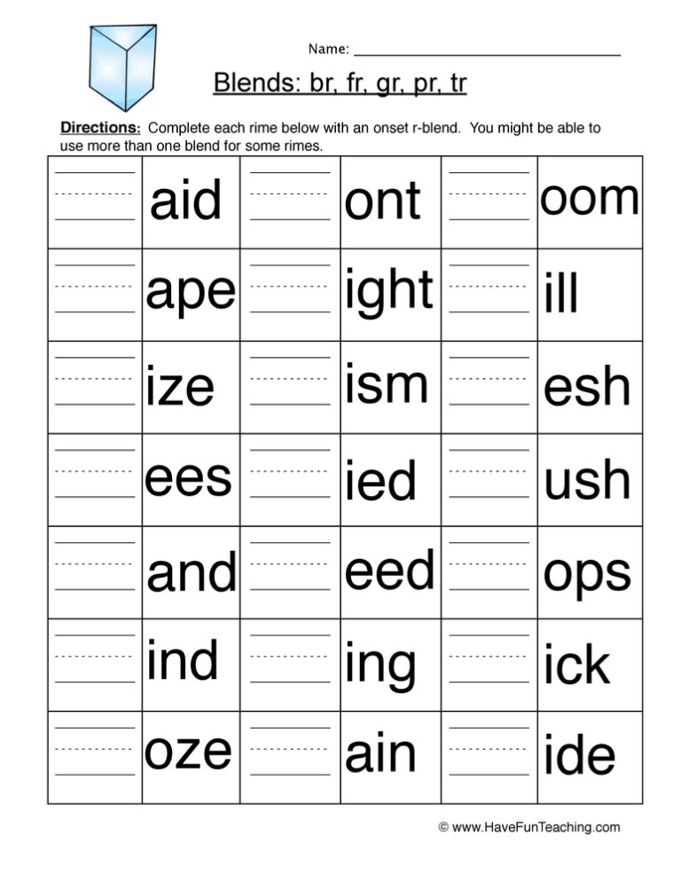R Blends Worksheet - Have Fun Teaching