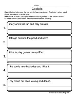 Rewriting Capitalization Worksheet