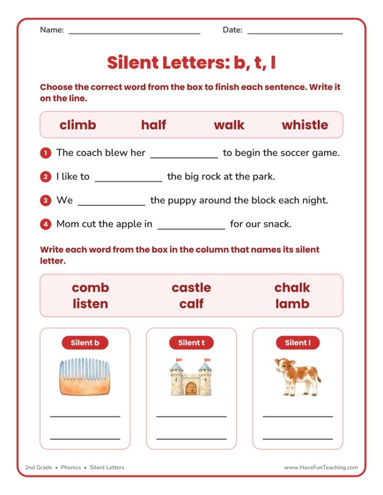 Silent Letters B T L Worksheet