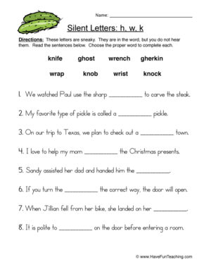 Silent Letters H W K Worksheet