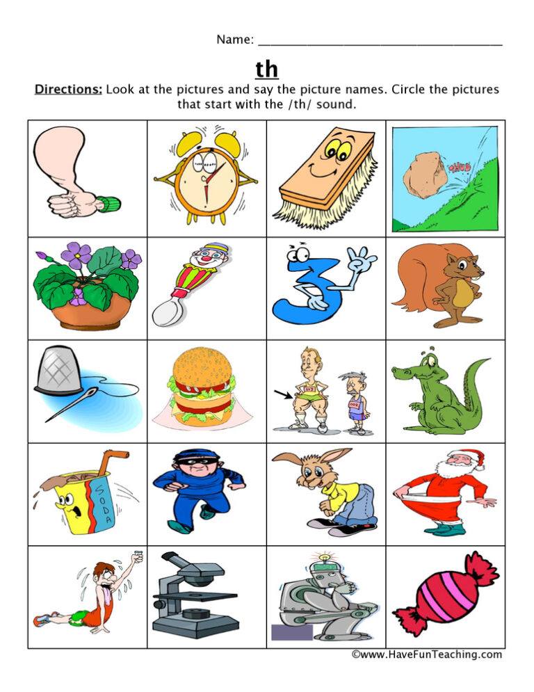 TH Picture Circle Worksheet