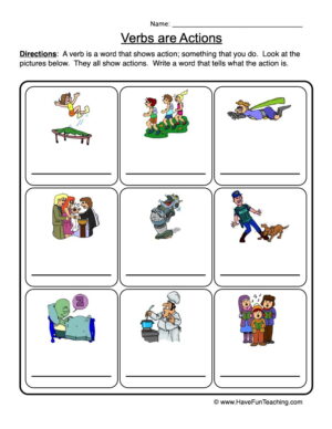 Verbs are Actions Verb Worksheet