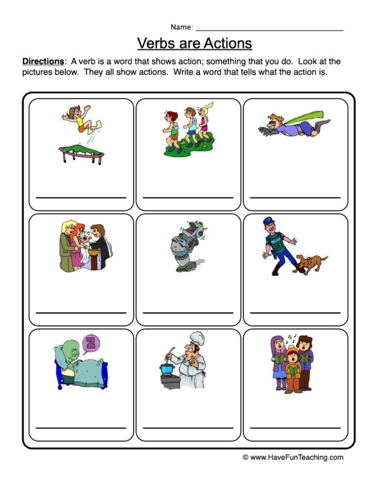 Verbs are Actions Verb Worksheet