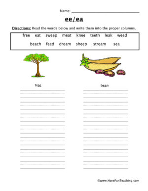 EE EA Vowel Worksheet