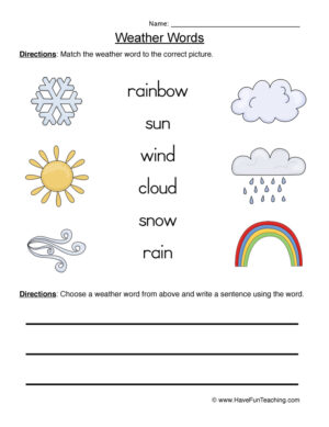 Weather Words Matching Worksheet