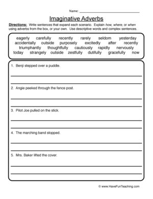 Imaginative Adverbs Worksheet