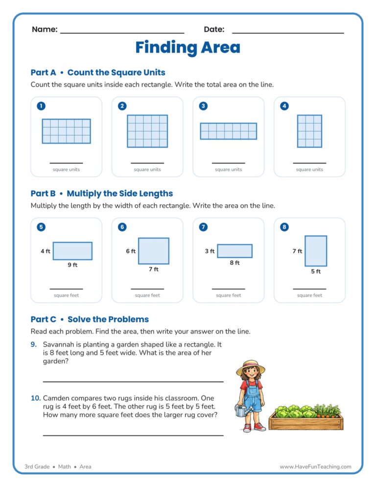 Rectangles Area Worksheet