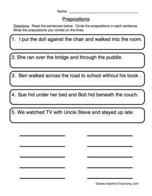 Circle and Write Prepositions Worksheet