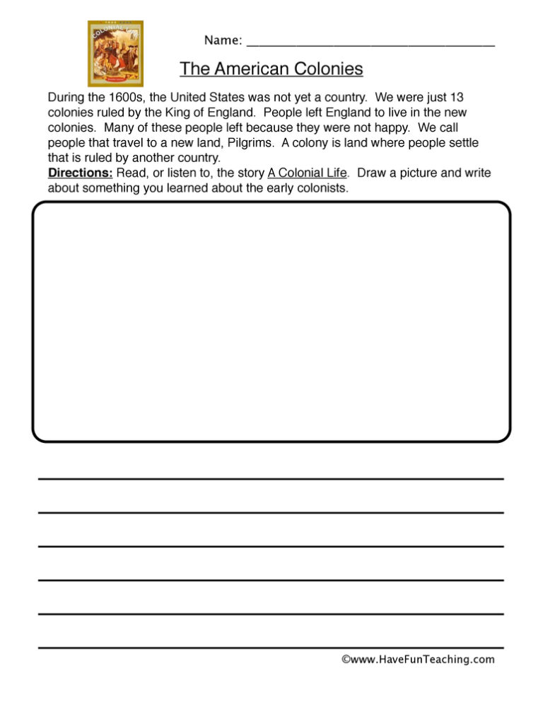 The American Colonies Worksheet