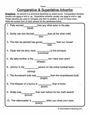 Comparative Superlative Adverbs Worksheet