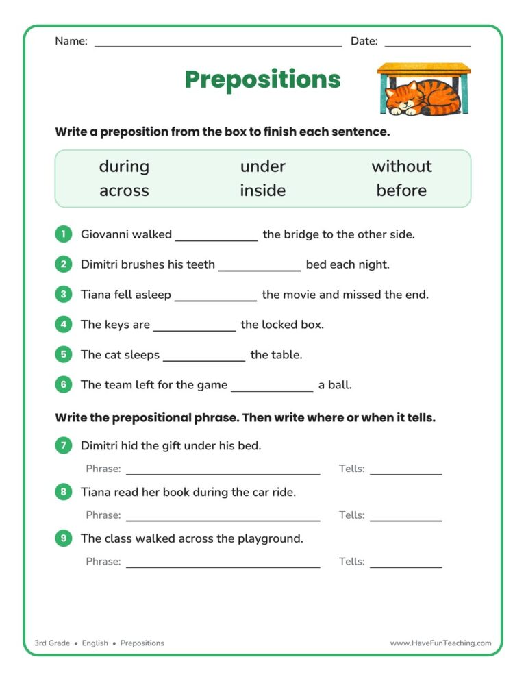 Fill in the Blanks Prepositions Worksheet