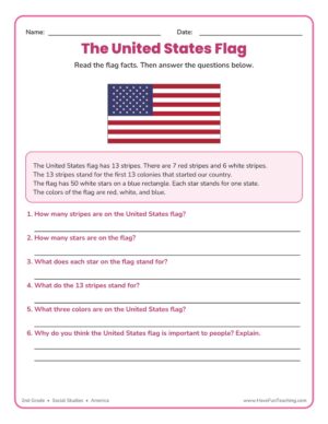 2nd Grade United States flag social studies worksheet product image