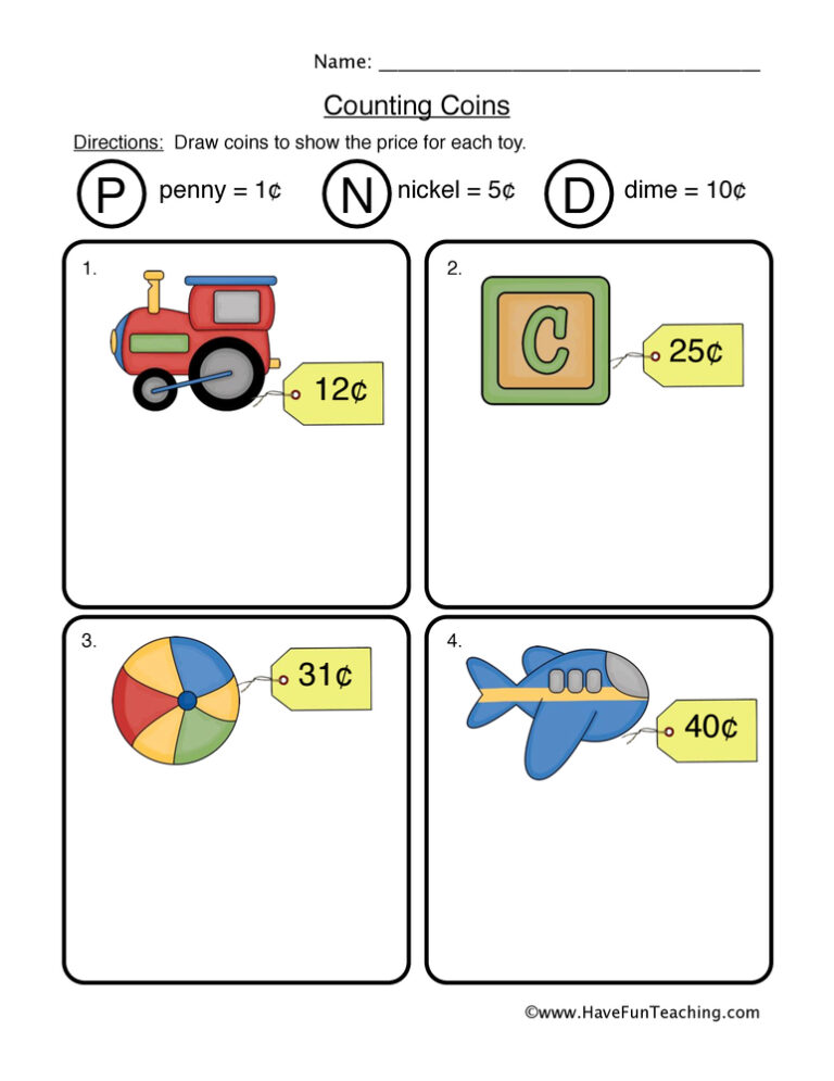 Drawing Coins Worksheet