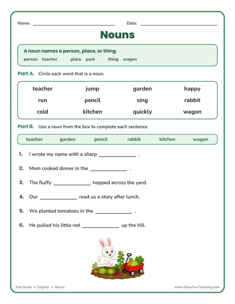 Noun Fill in the Blanks Worksheet