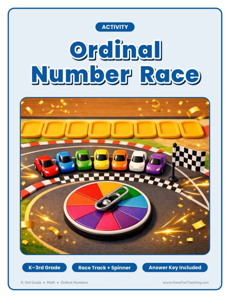 Ordinal Numbers Racecar Activity