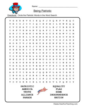 Patriotic Word Search Worksheet