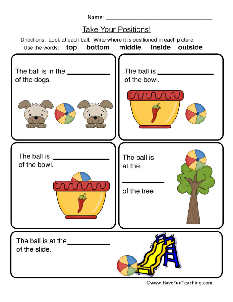 Prepositions Positions Worksheet