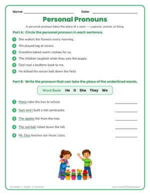 2nd grade personal pronouns worksheet