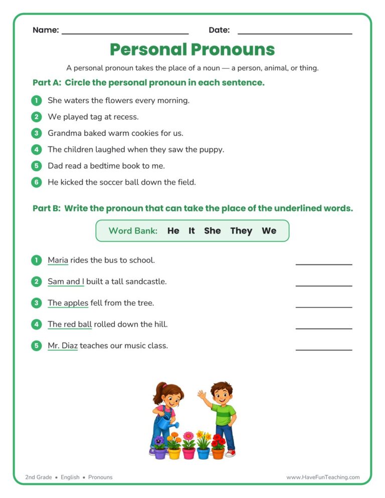 Personal Pronouns Worksheet