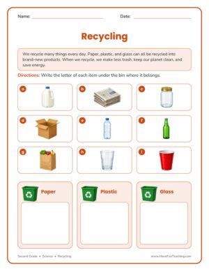 Second grade recycling sort worksheet