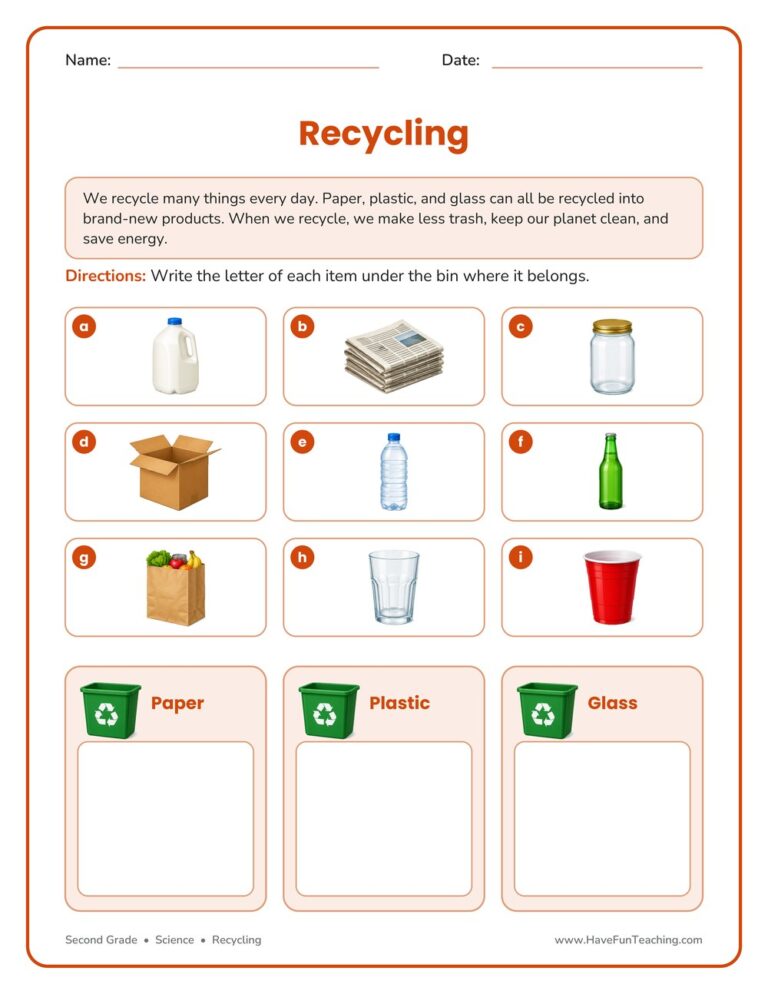 Recycling Sort Worksheet