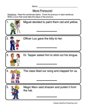 Replacing with Pronouns Worksheet