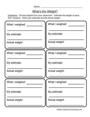 What's the Weight? Worksheet