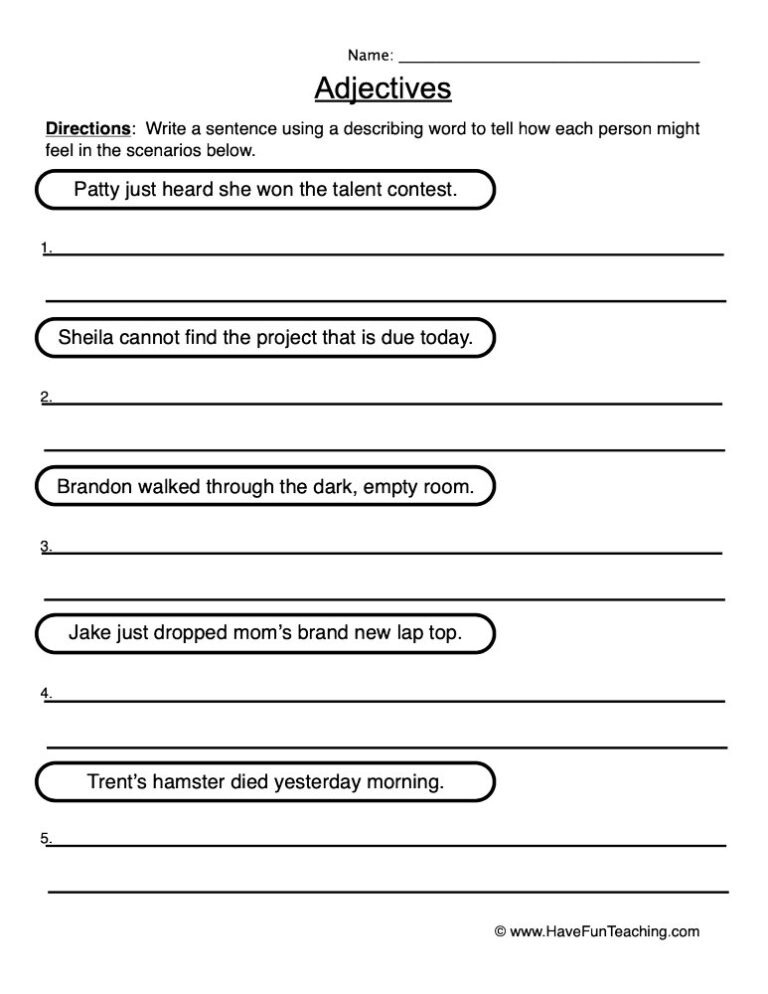 Writing Adjectives Worksheet