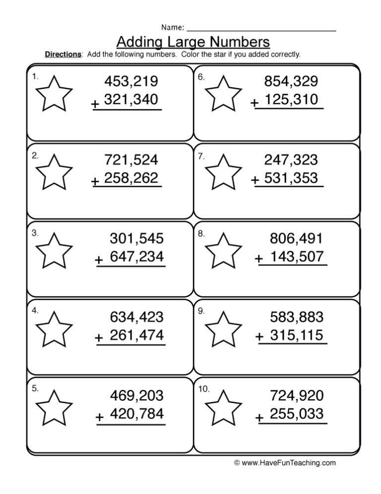 Add Hundred Thousands No Regrouping Worksheet