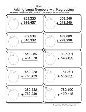 Add Hundred Thousands Regrouping Worksheet