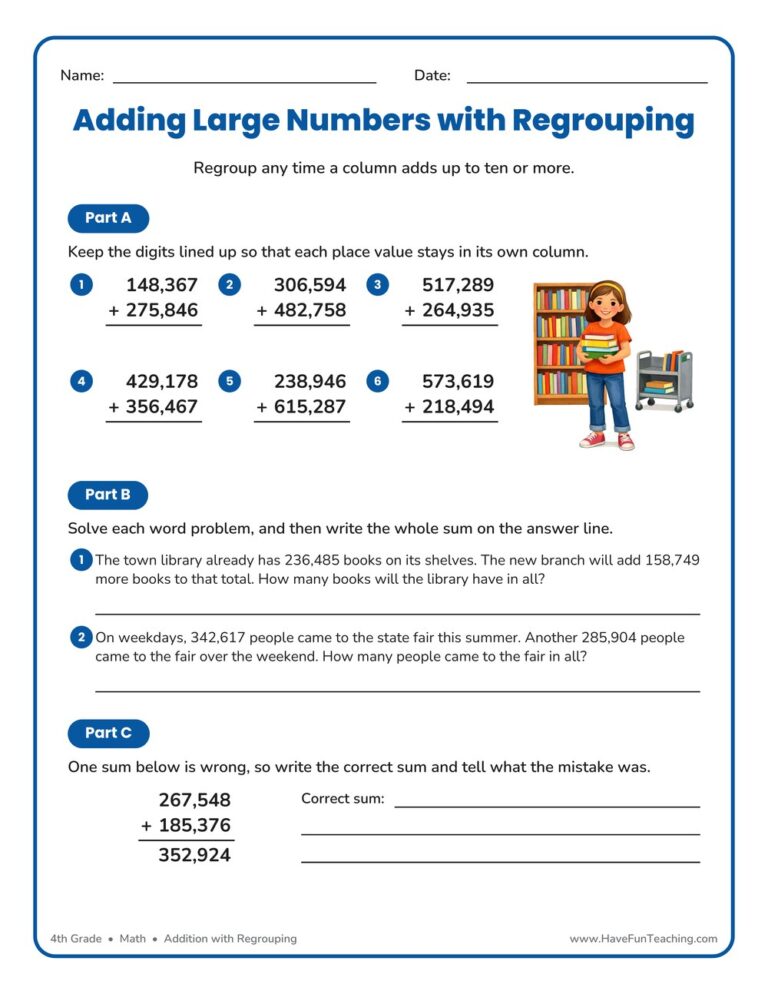 Add Hundred Thousands Regrouping Worksheet